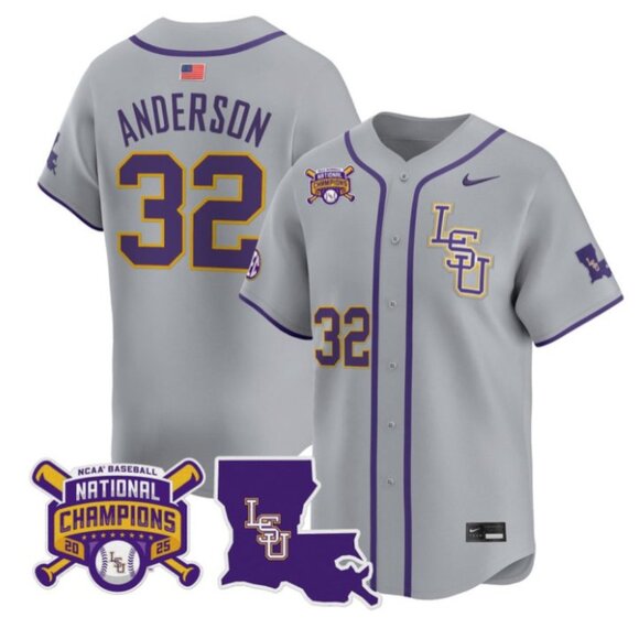 Mens Youths Kids Womens Kade Anderson LSU Tigers 2025 CH Stitched Jersey Gray